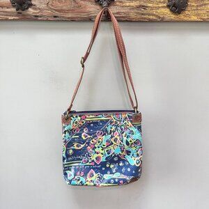 Sakroots Crossbody Bag With Adjustable Strap Colorful Peacock & Floral Design Br